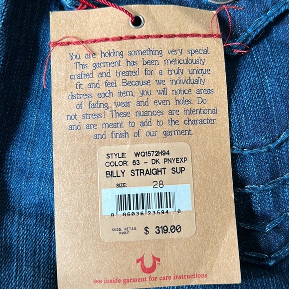 Brand New True Religion Billy Straight Sup Style WQ1572H94, Size 28 - Picture 8 of 8